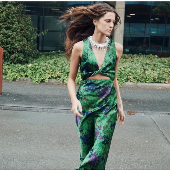 Zara Green and Blue Floral Midi Dress - Picture 2 of 4